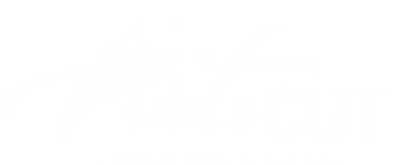 Logo da empresa Print & Cut em cor , simbolizando creatividade e precisão em serviços de publicidade e design services in white color.